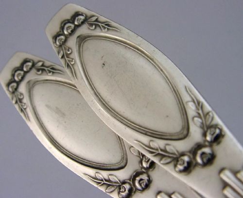 SUPERB PAIR OF GERMAN SOLID SILVER ART DECO SERVING SPOONS C1910 ANTIQUE 82G - ADDITIONAL PHOTO 2