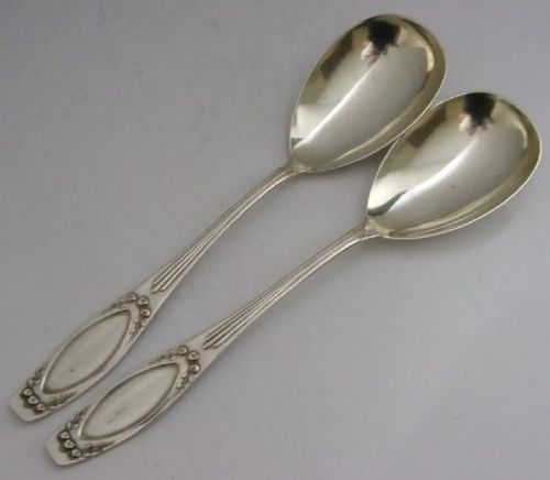 SUPERB PAIR OF GERMAN SOLID SILVER ART DECO SERVING SPOONS C1910 ANTIQUE 82G - ADDITIONAL PHOTO 3