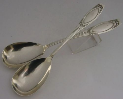 SUPERB PAIR OF GERMAN SOLID SILVER ART DECO SERVING SPOONS C1910 ANTIQUE 82G - ADDITIONAL PHOTO 4