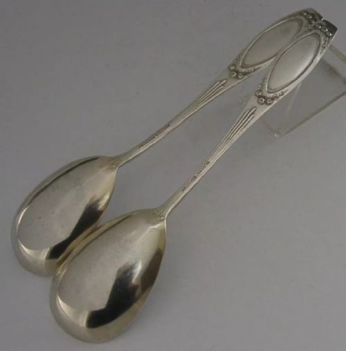 SUPERB PAIR OF GERMAN SOLID SILVER ART DECO SERVING SPOONS C1910 ANTIQUE 82G - ADDITIONAL PHOTO 5