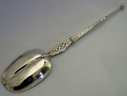 LARGE 110G ENGLISH STERLING SILVER CORONATION BAPTISM SPOON KIND EDWARD 1901 - ADDITIONAL PHOTO 3
