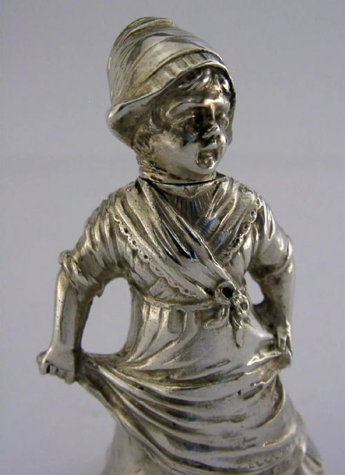 800 SOLID SILVER GERMAN DUTCH GIRL PEPPER POT C1900 325 INCH HEAVY 60G - ADDITIONAL PHOTO 1
