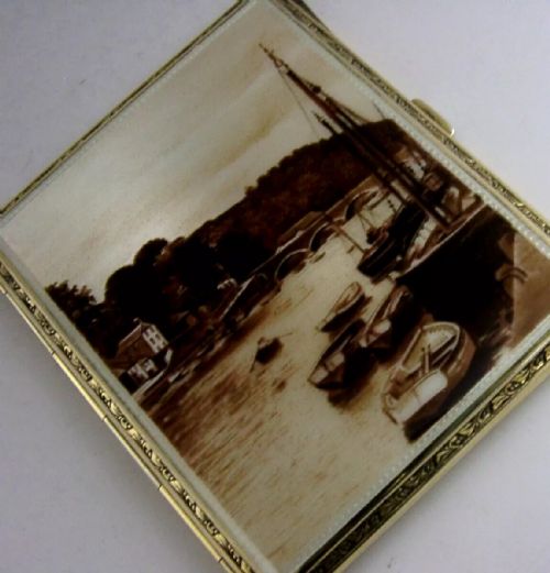 RARE STERLING SILVER ENAMEL LOOE CORNWALL CIGARETTE CASE 1929 ANTIQUE SUPERB - ADDITIONAL PHOTO 2