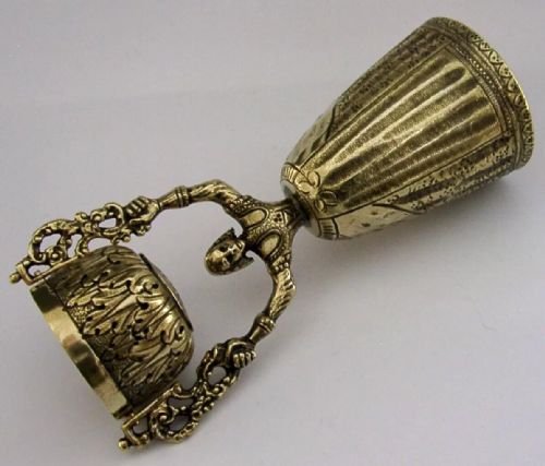 SUPER RARE ENGLISH STERLING SILVER GILT WAGER CUP MARRIAGE CUP 1936 ANTIQUE 112G - ADDITIONAL PHOTO 5