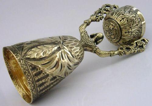SUPER RARE ENGLISH STERLING SILVER GILT WAGER CUP MARRIAGE CUP 1936 ANTIQUE 112G - ADDITIONAL PHOTO 7