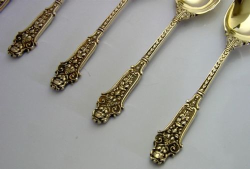 HEAVY 124G STERLING SILVER GILT CHERUB SPOONS TONGS STUNNING 1932 ANTIQUE - ADDITIONAL PHOTO 4