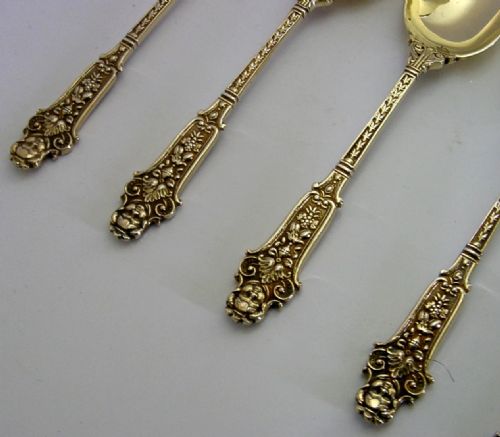 HEAVY 124G STERLING SILVER GILT CHERUB SPOONS TONGS STUNNING 1932 ANTIQUE - ADDITIONAL PHOTO 6