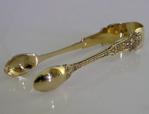 HEAVY 124G STERLING SILVER GILT CHERUB SPOONS TONGS STUNNING 1932 ANTIQUE - ADDITIONAL PHOTO 7