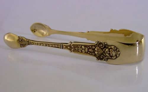 HEAVY 124G STERLING SILVER GILT CHERUB SPOONS TONGS STUNNING 1932 ANTIQUE - ADDITIONAL PHOTO 8