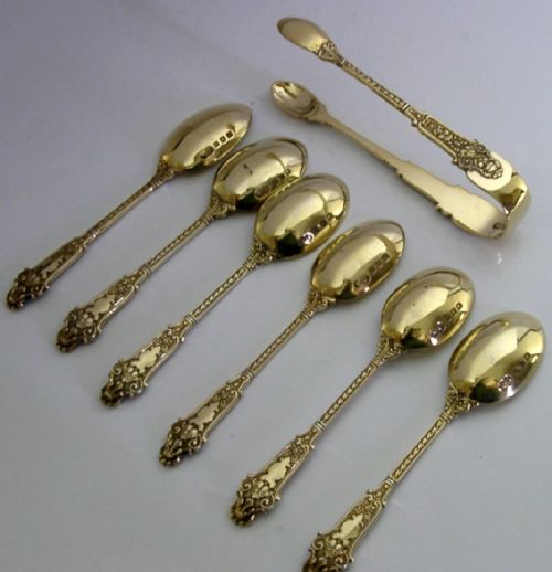 HEAVY 124G STERLING SILVER GILT CHERUB SPOONS TONGS STUNNING 1932 ANTIQUE - ADDITIONAL PHOTO 9