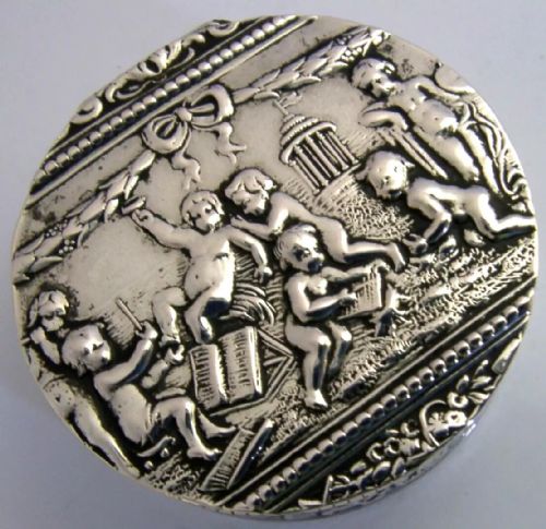 german hanau solid silver cherub box c1900 antique - CATEGORY: ANTIQUE SILVER - DATED 1900