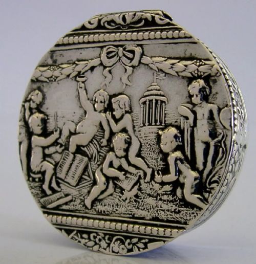 GERMAN HANAU SOLID SILVER CHERUB BOX C1900 ANTIQUE - ADDITIONAL PHOTO 1