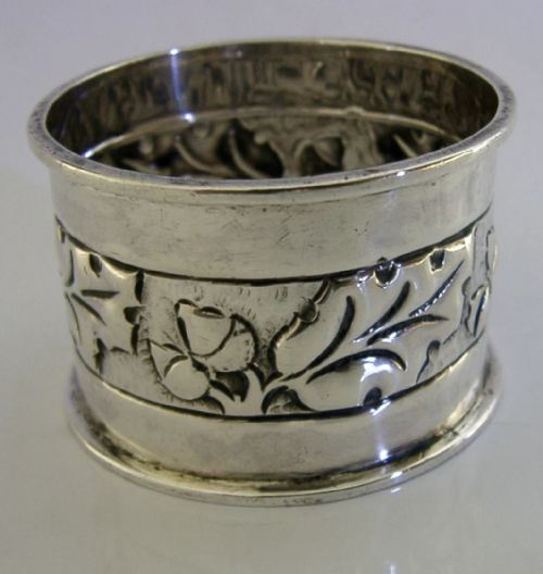 RARE A E JONES ARTS CRAFTS STERLING SILVER OAK NAPKIN RING 1908 ANTIQUE - ADDITIONAL PHOTO 3