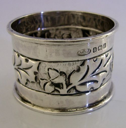 RARE A E JONES ARTS CRAFTS STERLING SILVER OAK NAPKIN RING 1908 ANTIQUE - ADDITIONAL PHOTO 4