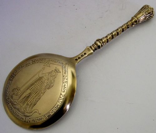 RARE SOLID SILVER GILT BAPTISM CHRISTENING SPOON 1878 ANTIQUE 59G RELIGIOUS - ADDITIONAL PHOTO 3