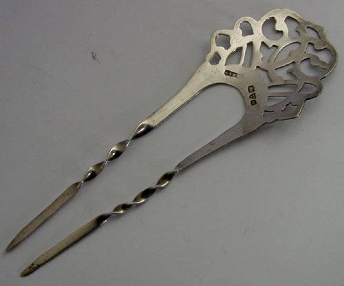 ENGLISH STERLING SILVER ART NOUVEAU HAIR SLIDE COMB CHESTER 1905 ANTIQUE WEDDING - ADDITIONAL PHOTO 3