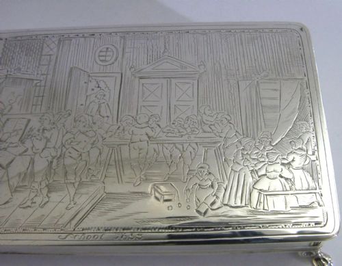 DUTCH 216G SOLID SILVER 1635 SCHOOL SCENE TABLE CIGAR BOX 1900 ANTIQUE VICTORIAN - ADDITIONAL PHOTO 5