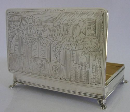 DUTCH 216G SOLID SILVER 1635 SCHOOL SCENE TABLE CIGAR BOX 1900 ANTIQUE VICTORIAN - ADDITIONAL PHOTO 6
