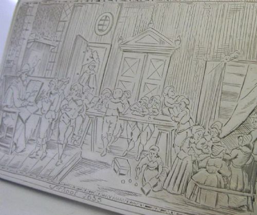DUTCH 216G SOLID SILVER 1635 SCHOOL SCENE TABLE CIGAR BOX 1900 ANTIQUE VICTORIAN - ADDITIONAL PHOTO 7