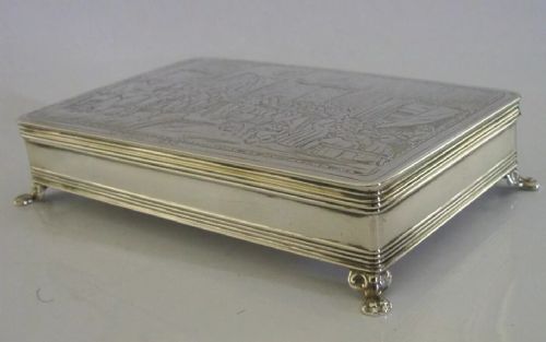 DUTCH 216G SOLID SILVER 1635 SCHOOL SCENE TABLE CIGAR BOX 1900 ANTIQUE VICTORIAN - ADDITIONAL PHOTO 8