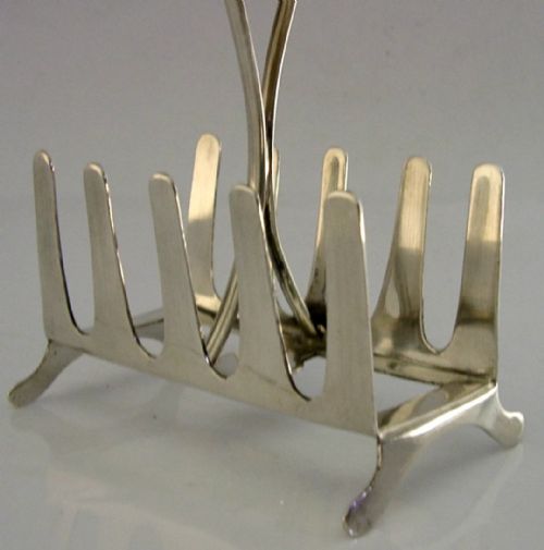 RARE ENGLISH STERLING SILVER SIX SLICE TOAST RACK 1937 ART DECO UNUSUAL - ADDITIONAL PHOTO 1