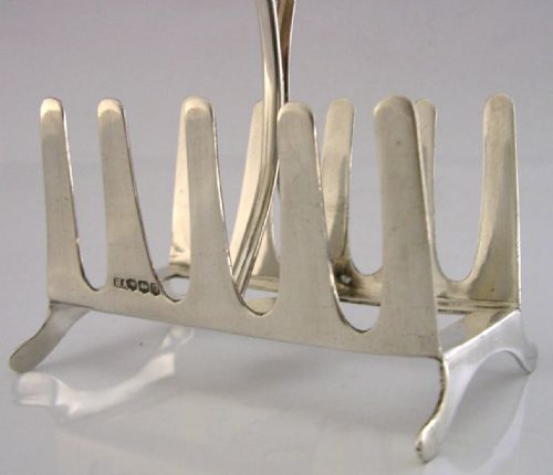 RARE ENGLISH STERLING SILVER SIX SLICE TOAST RACK 1937 ART DECO UNUSUAL - ADDITIONAL PHOTO 3