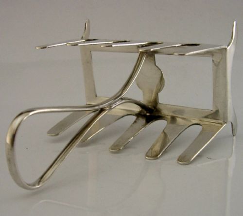 RARE ENGLISH STERLING SILVER SIX SLICE TOAST RACK 1937 ART DECO UNUSUAL - ADDITIONAL PHOTO 4