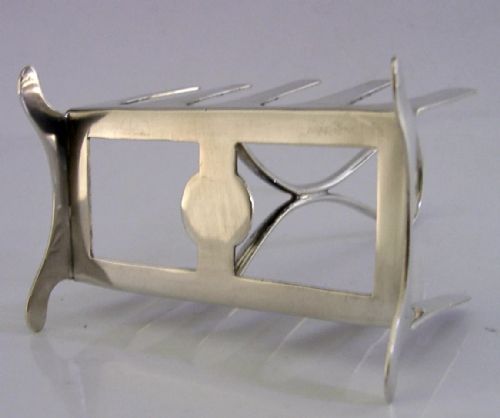 RARE ENGLISH STERLING SILVER SIX SLICE TOAST RACK 1937 ART DECO UNUSUAL - ADDITIONAL PHOTO 6