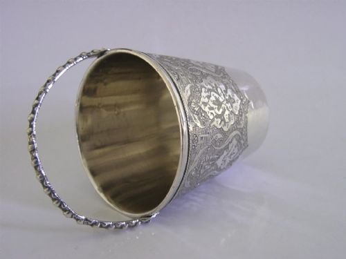 SOLID SILVER BUCKET CUP BEAKER C1940 MIDDLE EASTERN ANTIQUE 56G - ADDITIONAL PHOTO 3