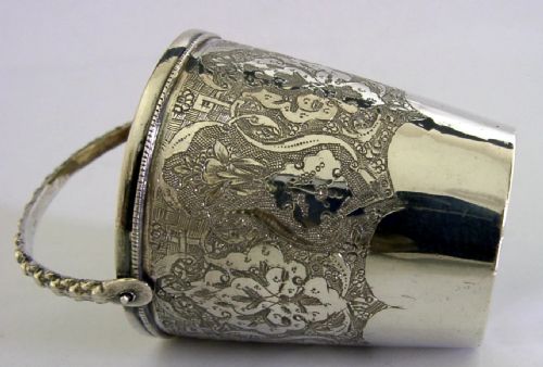 SOLID SILVER BUCKET CUP BEAKER C1940 MIDDLE EASTERN ANTIQUE 56G - ADDITIONAL PHOTO 5