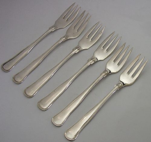 130G CASED SET OF SIX DANISH SOLID SILVER CAKE PASTRY FORKS 1931 ART DECO - ADDITIONAL PHOTO 1