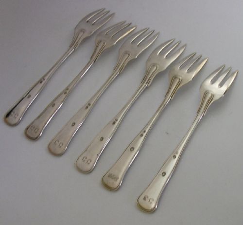 130G CASED SET OF SIX DANISH SOLID SILVER CAKE PASTRY FORKS 1931 ART DECO - ADDITIONAL PHOTO 3