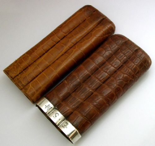 top quality sterling silver mounted croc cigar holder 1892 english antique - CATEGORY: ANTIQUE SILVER - DATED VICTORIAN