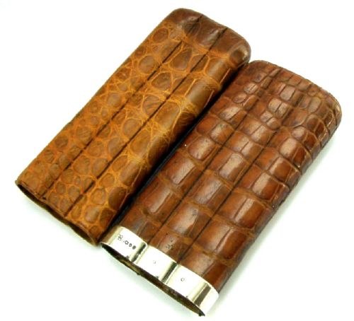 TOP QUALITY STERLING SILVER MOUNTED CROC CIGAR HOLDER 1892 ENGLISH ANTIQUE - ADDITIONAL PHOTO 4
