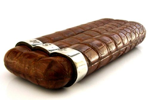 TOP QUALITY STERLING SILVER MOUNTED CROC CIGAR HOLDER 1892 ENGLISH ANTIQUE - ADDITIONAL PHOTO 5