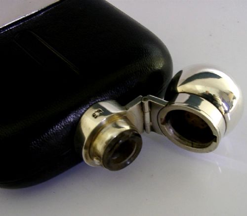 LARGE ENGLISH SILVER PLATED GLASS LEATHER HIP FLASK C1920 ANTIQUE 488G - ADDITIONAL PHOTO 3