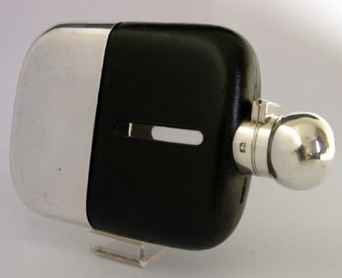 LARGE ENGLISH SILVER PLATED GLASS LEATHER HIP FLASK C1920 ANTIQUE 488G - ADDITIONAL PHOTO 6