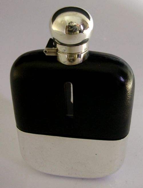 LARGE ENGLISH SILVER PLATED GLASS LEATHER HIP FLASK C1920 ANTIQUE 488G - ADDITIONAL PHOTO 8