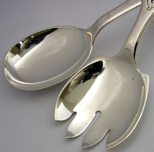 BEAUTIFUL NORWEGIAN SOLID SILVER SALAD SERVERS C1950 NORWAY HEAVY 126G - ADDITIONAL PHOTO 2