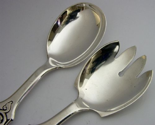 BEAUTIFUL NORWEGIAN SOLID SILVER SALAD SERVERS C1950 NORWAY HEAVY 126G - ADDITIONAL PHOTO 3