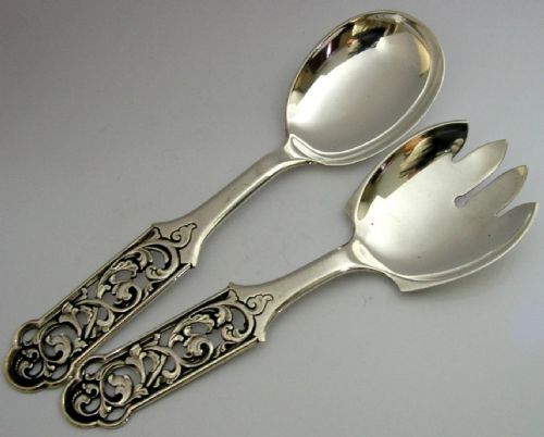 BEAUTIFUL NORWEGIAN SOLID SILVER SALAD SERVERS C1950 NORWAY HEAVY 126G - ADDITIONAL PHOTO 4