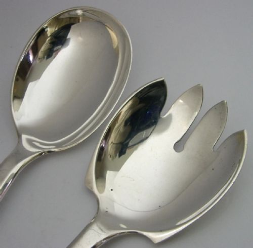 BEAUTIFUL NORWEGIAN SOLID SILVER SALAD SERVERS C1950 NORWAY HEAVY 126G - ADDITIONAL PHOTO 6