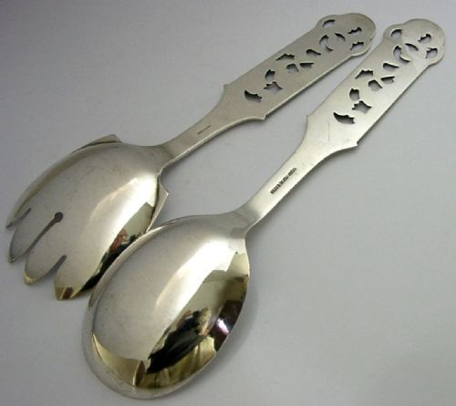 BEAUTIFUL NORWEGIAN SOLID SILVER SALAD SERVERS C1950 NORWAY HEAVY 126G - ADDITIONAL PHOTO 7