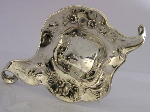 BEAUTIFUL AMERICAN STERLING SILVER ART NOUVEAU TEA STRAINER C1910 ANTIQUE - ADDITIONAL PHOTO 1