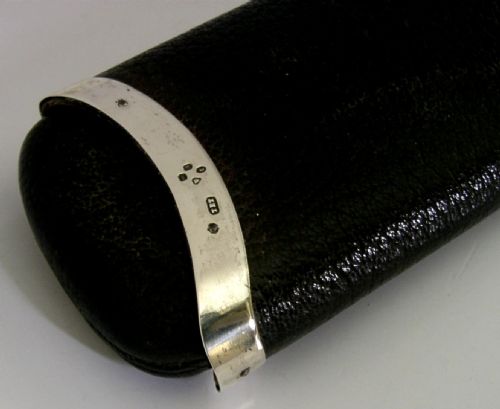 QUALITY ENGLISH STERLING SILVER MOUNTED LEATHER CIGAR CASE 1875 ANTIQUE - ADDITIONAL PHOTO 1