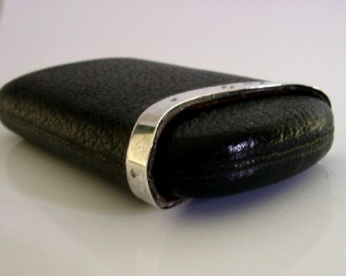 QUALITY ENGLISH STERLING SILVER MOUNTED LEATHER CIGAR CASE 1875 ANTIQUE - ADDITIONAL PHOTO 2
