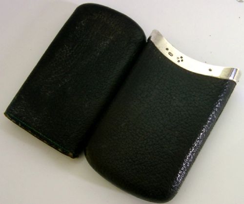 QUALITY ENGLISH STERLING SILVER MOUNTED LEATHER CIGAR CASE 1875 ANTIQUE - ADDITIONAL PHOTO 6