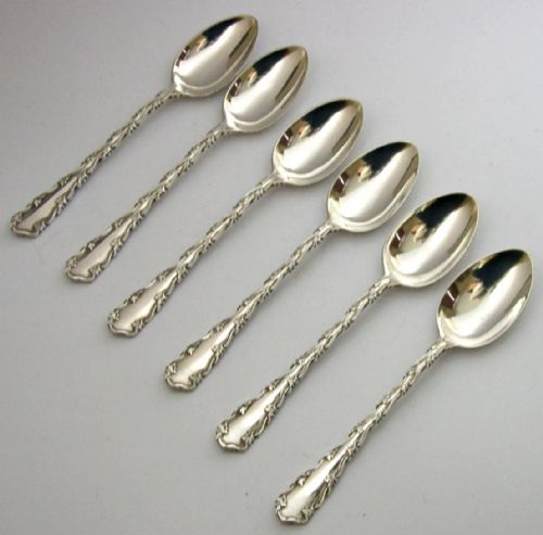 BEAUTIFUL CASED ENGLISH ANTIQUE STERLING SILVER SPOONS 1908 ART NOUVEAU 78G - ADDITIONAL PHOTO 3