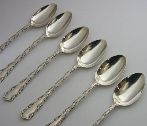 BEAUTIFUL CASED ENGLISH ANTIQUE STERLING SILVER SPOONS 1908 ART NOUVEAU 78G - ADDITIONAL PHOTO 4