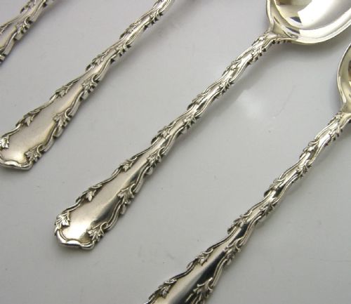 BEAUTIFUL CASED ENGLISH ANTIQUE STERLING SILVER SPOONS 1908 ART NOUVEAU 78G - ADDITIONAL PHOTO 5